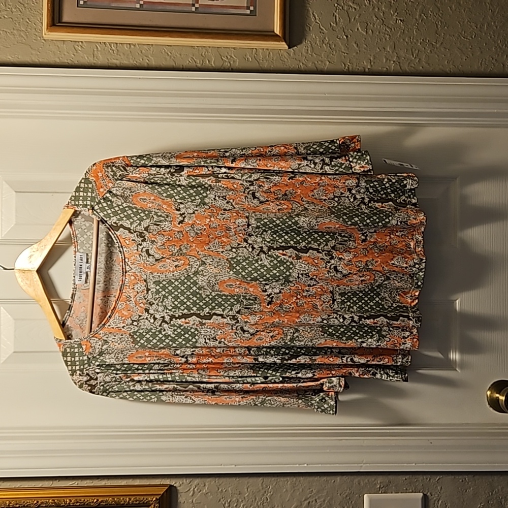 Green and orange blouse